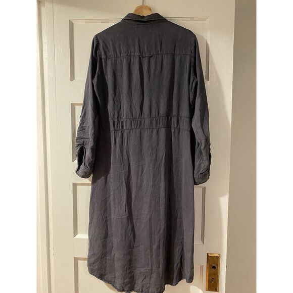 Billy T Button Down Long Sleeve Washed Black 100% Lyocell Dress Sz M Roll Tab - Picture 7 of 8